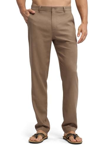 Willit Men's Linen Pants Casual Linen Dress Pants Beach Summer Lightweight Trousers Dark Khaki 32W x 32L