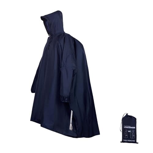 longsinger Rain Ponchos for Adults, Waterproof Rain Poncho with Hood and Arms for Hiking, Adjustable Length for All Heights, Black, Large Tall