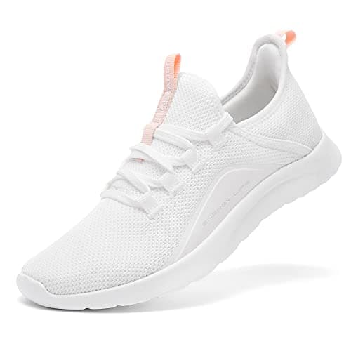 ALEADER Chaussures de tennis à enfiler pour femme - Chaussures d'infirmière pour la marche, la course, l'entraînement - Blanc pêche - Taille 9 US