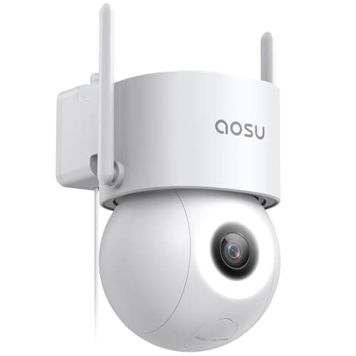 Caméra de sécurité extérieure filaire AOSU 3K - Caméra d'enregistrement intelligente 24h/24 et 7j/7 Caméra de surveillance extérieure WiFi avec alertes sonores et lumineuses, vue à 360°,...
