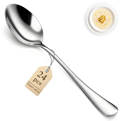 Berglander Dinner Spoons Set 24pcs, 18.7cm Food Grade Stainless Steel Silverware Soup Spoon Tablespoon for Home, Hotels or Restaurant Mirror...