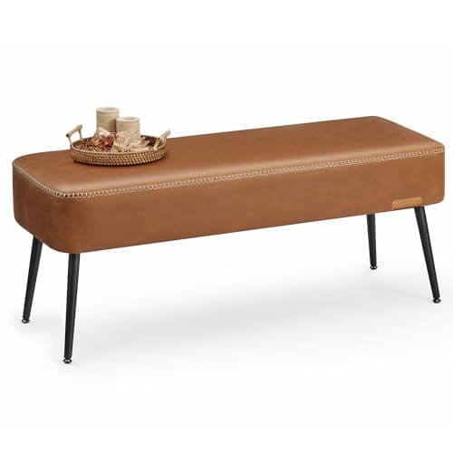 Collection VASAGLE EKHO - Banc pour chambre d'entrée, cuir synthétique avec coutures, banc ottoman avec pieds en acier, salon salle à manger,...