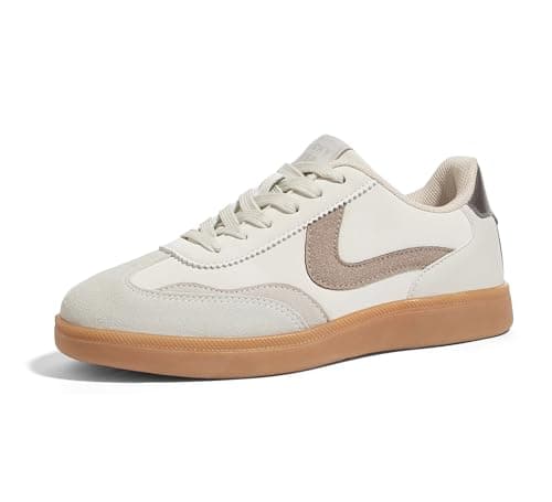 LUCKY STEP Baskets tendance rétro pour femme - Chaussures de marche classiques et décontractées - Chaussures de skate confortables antidérapantes (Beige gris, 9 B(M) US)
