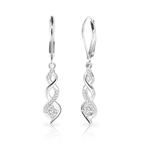 Boucles d'oreilles pendantes en argent sterling pour femmes, boucles d'oreilles pendantes en zircone cubique, longues boucles d'oreilles pendantes infinies, boucles d'oreilles à levier CZ pour bijoux cadeaux