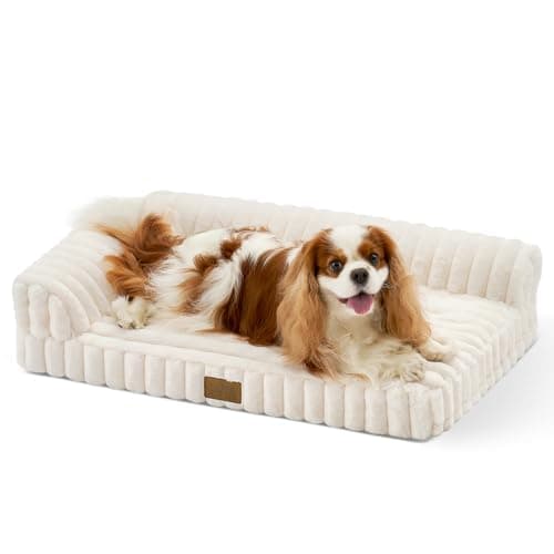 COSY KISS Lit pour chien mignon, lit pour chien en mousse orthopédique en fausse fourrure avec côtés, housse amovible lavable et doublure imperméable, canapé confortable pour animaux de compagnie pour petits...