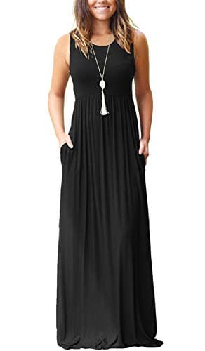 MOLERANI Robe longue décontractée sans manches pour femme - Couleur unie - Avec poches - Noir XL