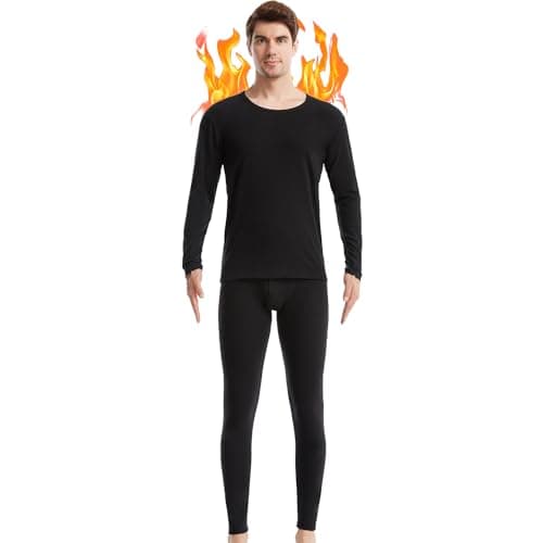 Mens Thermal Underwear Set Winter Base Layer Top & Bottom Ultra Soft Long Johns Pant Sets Black XX-Large