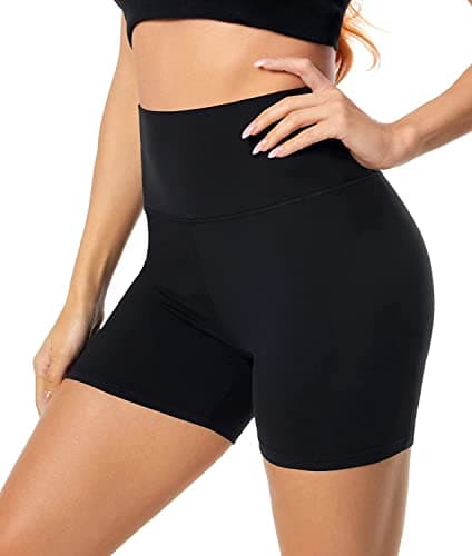 iaoja Short de motard taille haute pour femme - 5" Contrôle du ventre Fitness Entraînement athlétique Short de yoga en élasthanne noir Short de course à pied, de cyclisme, de gymnastique...