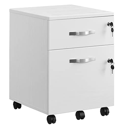 VASAGLE Classeur verrouillable à 2 tiroirs et 5 rouleaux avec classeur suspendu réglable, finition texturée pour documents A4 et lettres, blanc LCD22WV1