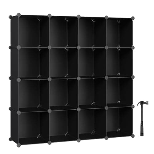 SONGMICS Organisateur de rangement cube, 16 organisateurs de placard cubes 48,4 x 12,2 x 48,4 pouces, noir ULPC44BK
