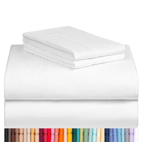 LuxClub 4 PC Queen Sheet Set, Bed Sheets Queen Size, Deep Pockets Wrinkle Free Cooling Bed Sheets Machine Washable Hotel Bedding Silky Soft - White...