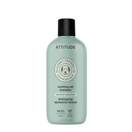 Shampooing apaisant ATTITUDE pour chat et chien, fabriqué au Canada, ingrédients à base de plantes et de minéraux, hypoallergénique, végétalien et sans cruauté envers les animaux, non parfumé,...