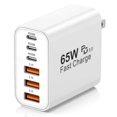 USB C Charger Block,65W 6-Port USBC Charging Block,Wall Charger iPhone Charger Fast Charging,Multiport Type C PD+QC Power Plug for All iPhone 17 16...