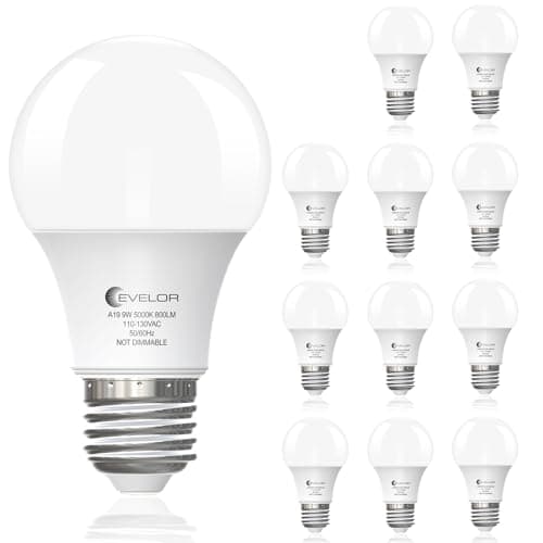 evelor A19 LED Light Bulbs,60 Watt Equivalent Daylight 5000K with E26 Base,Efficient 9W,800 Lumens Non-Dimmable LED Bulbs,15000 Hours, Ideal for...