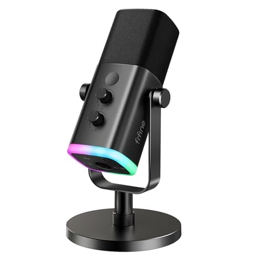FIFINE Microphone dynamique USB/XLR pour enregistrement de podcast, micro de streaming de jeu sur ordinateur PC avec lumière RVB, bouton muet, prise casque, ordinateur de bureau...