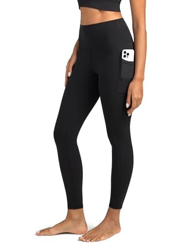 Colorfulkoala Legging d'entraînement taille haute pour femme avec contrôle du ventre, longueur 7/8, pantalon de yoga avec poches (L, noir)