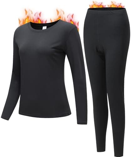 JZCreater Women Thermal Underwear Set Tight, Base Layer Top & Bottom Long John Set (Black,L)