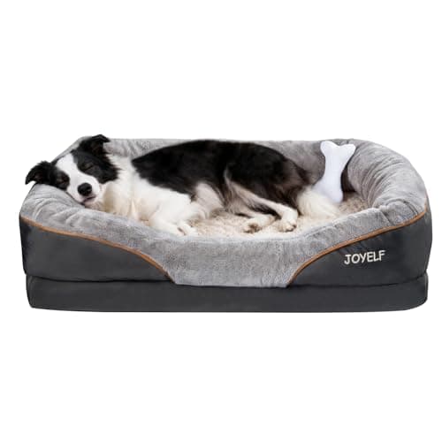 JOYELF Grand lit pour chien en mousse à mémoire de forme, lit et canapé orthopédiques pour chien avec housse amovible lavable et jouet couineur en cadeau