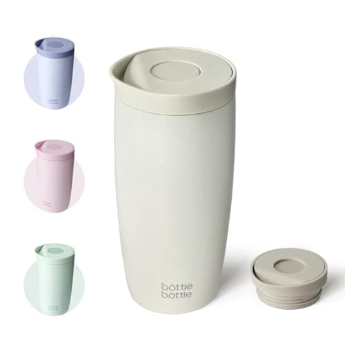 Bouteille isotherme de voyage, 500 ml, tasse à café de bureau en acier inoxydable avec couvercle à bouton-poussoir, garde le froid et le chaud pendant 8 heures (gris bébé)