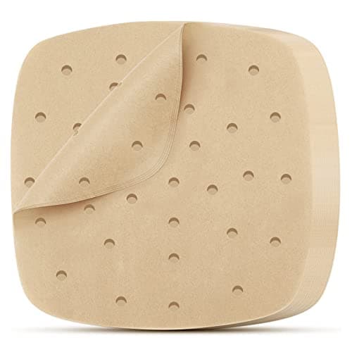 Lot de 100 doublures jetables carrées en papier parchemin pour friteuse à air – 21,6 cm, feuilles de papier parchemin perforées pour friteuse à air (A-Wood)