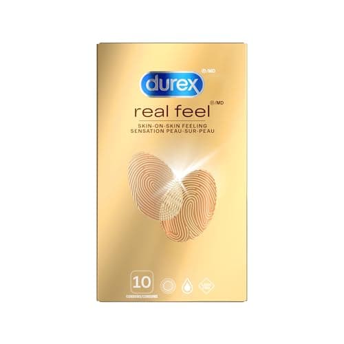 Préservatifs DUREX Real Feel sans latex en polyisoprène, grande taille, extra lubrifiés avec sensation naturelle peau sur peau, largeur nominale 56 mm, compte 10