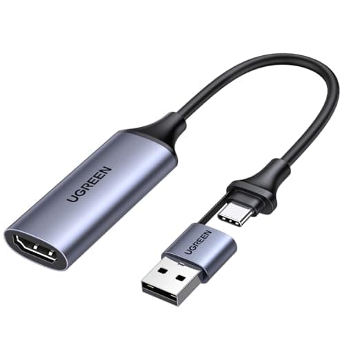 Carte de capture vidéo UGREEN Full HD 1080P 4K HDMI vers USB-A/USB-C USB 2.0 Capture d'enregistrement audio pour les jeux, le streaming, l'enseignement, la vidéoconférence...