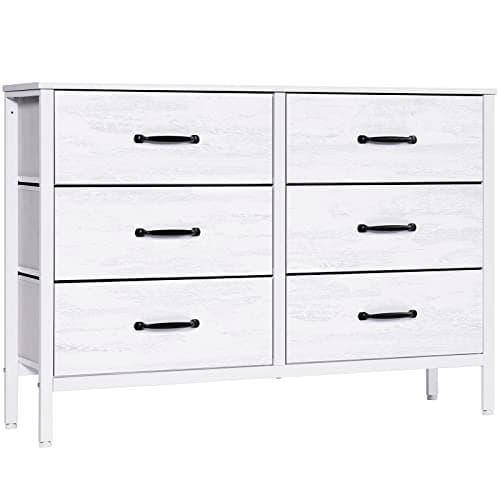 LYNCOHOME Commode pour chambre à coucher avec 6 tiroirs, meuble de rangement blanc pour vêtements, commode en tissu pour placard, salon, entrée, chambre d'enfant