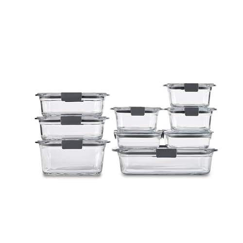 Rubbermaid Brilliance Glass Food Storage Containers, Set of 9 Food Containers with Lids (18 Pieces Total), BPA Free and Leak Proof