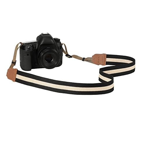 MoKo Woven Camera Strap for DSLR Camera, Neck & Shoulder Strap for Video Camcorder Binoculars Nikon/Canon/Sony/Minolta Camera-Black & Beige