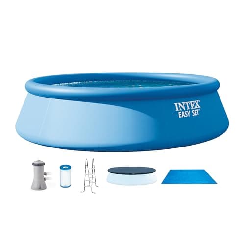 INTEX Easy Set Ensemble de piscine hors sol de 4,6 x 106,7 cm, piscine gonflable ronde avec pompe à filtre à cartouche 1000 GPH, échelle, couverture et tapis de sol