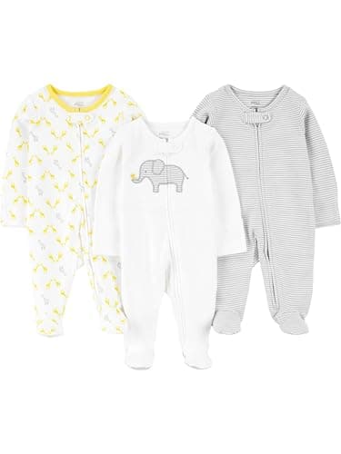 Simple Joys by Carter's Baby 3-Pack Neutral Sleep and Play, Elephant, Stripe, giraffe, 3-6 Months