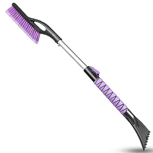 HEEYA Grattoir à glace et brosse pour voiture, Brosse à neige extensible et grattoir à glace pour pare-brise de voiture, Grattoir à neige de voiture...