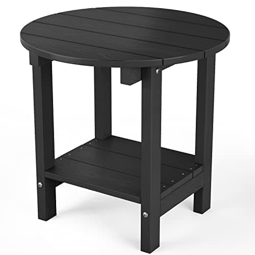MXIMU Round Outdoor Side Table Adirondack 18 Inch Plastic Patio Side Table Outdoor End Table for Patio Balcony Backyard Lawn Pool, with 2-Tier...