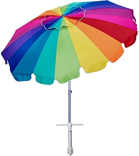 AMMSUN 7.5ft Heavy Duty HIGH Wind Beach Umbrella with sand anchor & Tilt Sun Shelter, UV 50+ Protection Outdoor Umbrellas Sunshade with Carry Bag...