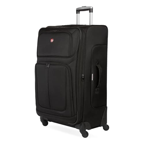 SwissGear Sion Softside Expandable Luggage with Spinner Wheels, Black, Checked-Medium 25-Inch