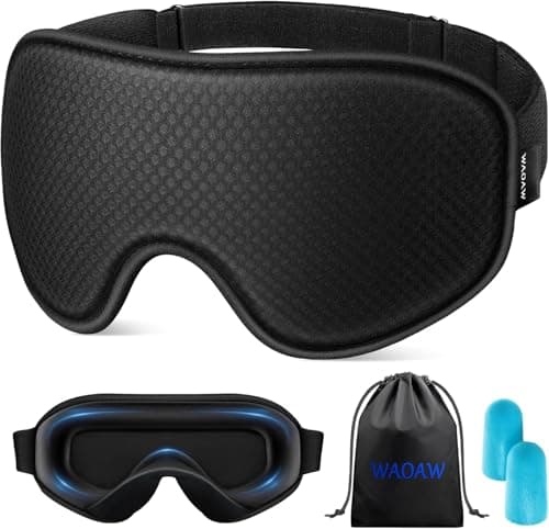 WAOAW Sleep Mask Travel Essentials - 3D Blackout Eye Mask for Sleeping - Soft Breathable Adjustable Light Blocking Eye Covers for Men and Women -...