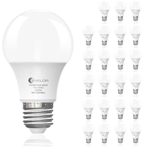 evelor A19 LED Light Bulbs,60 Watt Equivalent Daylight 5000K with E26 Base,Efficient 9W,800 Lumens Non-Dimmable LED Bulbs,15000 Hours, Ideal for...