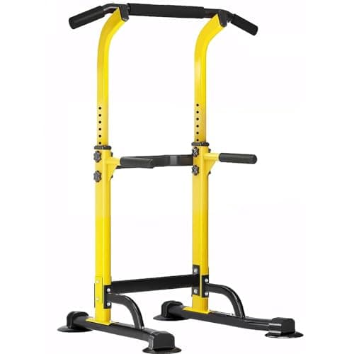 SogesPower Power Tower Dip Station Pull Up Bar for Home Gym Adjustable Height Strength Training Workout Equipment,Pull Up Bar Station (yellow)
