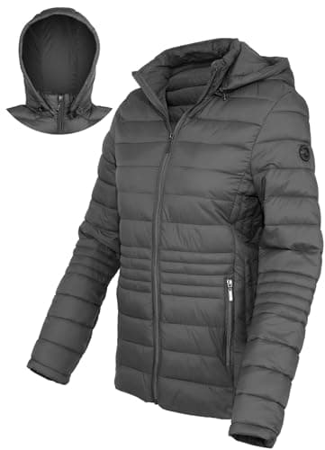 Xmgelp Women's Ultra Light Puffer Jacket Hooded Short Packable Down Jacket Winter Coats for Women, Grey L