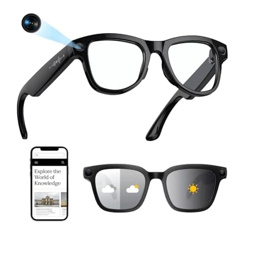 Lunettes intelligentes AI Lunettes avec caméra 8MP Enregistrement vidéo Bluetooth AR Lunettes avec lentilles de transition Étui de chargement Commande vocale pour hommes femmes
