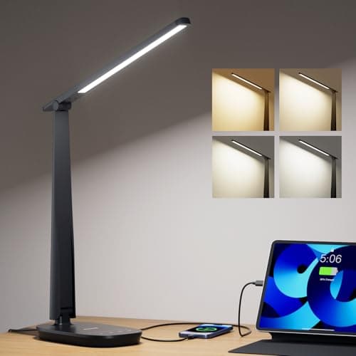 Honeywell LED Desk Lamp for Home Office, Dimmable Desk Light with USB A+C Dual Charging, 4 Modes Brightness Touch Lamp with Timer, Eye Caring...