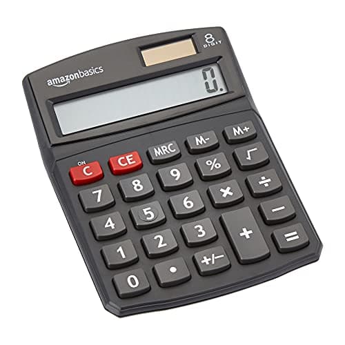 Amazon Basics Calculatrice de bureau à écran LCD facile à utiliser, outil mathématique simple et pratique, portable et léger, noir, 1 paquet