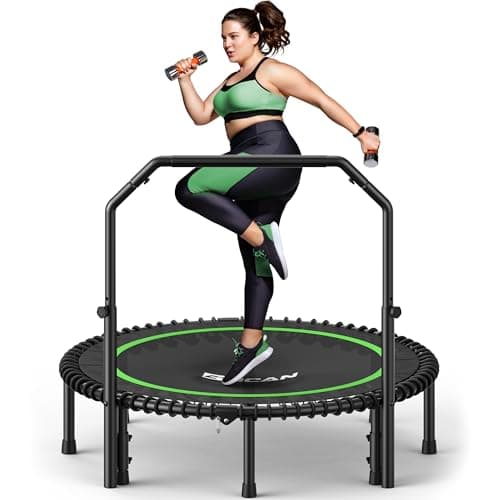 BCAN 550LBS Foldable Mini Trampoline, 48" Fitness Trampoline with Adjustable Handle Bar, Safety Pad/Bungee Cords, Stable & Quiet Exercise Rebounder...