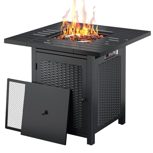 Arlopu Outdoor Propane Fire Pit Table, 30 Inch CSA Approved 50,000 BTU, Auto-Ignition Gas Fire Pit Table, Rattan-Look Steel Fireplace with Lava...