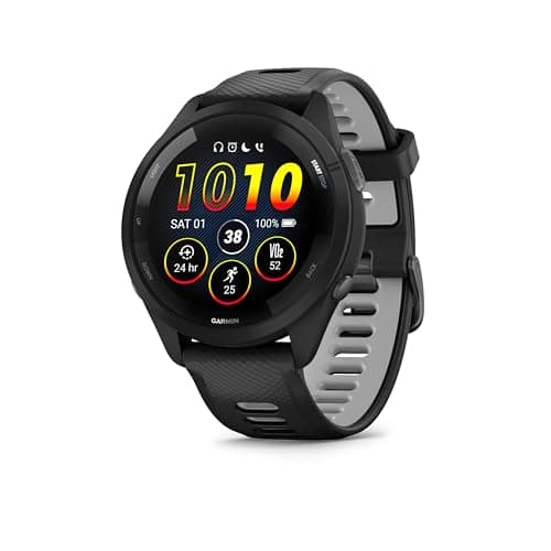 Montre intelligente de course Garmin Forerunner® 265, écran AMOLED coloré, mesures d'entraînement et informations de récupération, noir et gris poudré