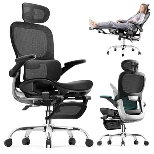 Moitié prix | Chaise de bureau ergonomique, chaise de bureau avec fonction d'inclinaison, chaise de bureau en maille avec repose-pieds, chaise ergonomique avec...
