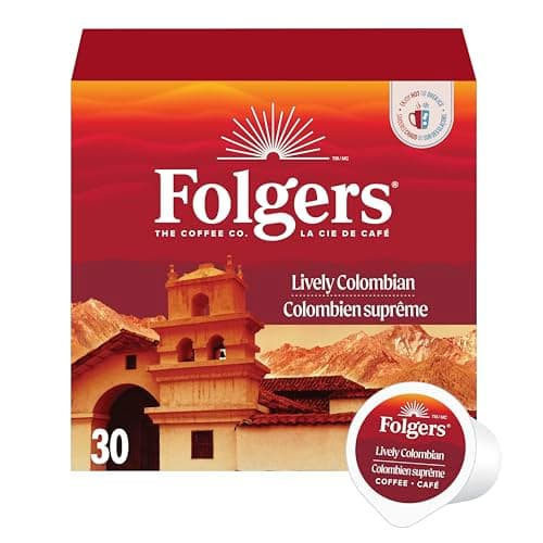 Folgers Lively Colombian Medium Roast Single Origin Coffee Pods, Single Serve One Cup Pods made with Arabica Beans for Hot or Iced Drinks, 30 Count...