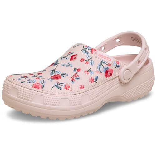 Crocs Unisex-Adult Classic Crafted Canvas Clogs for Men and Women, Floral Cotton Candy, 8 Women/6 Men