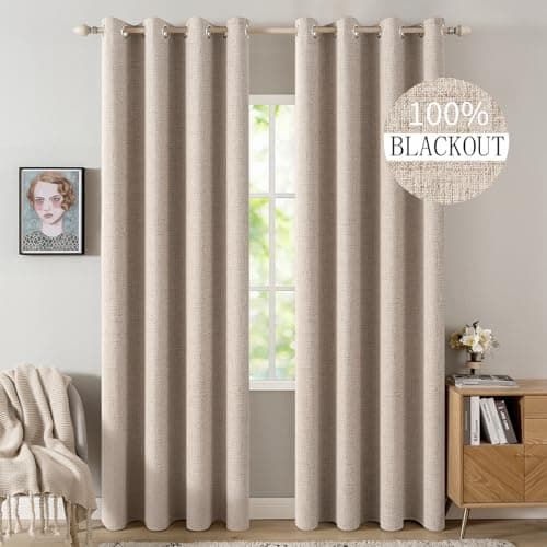 MIULEE Rideaux en lin 100 % occultants pour chambre à coucher, rideaux et tentures assombrissants à œillets à isolation thermique pour salon, chambre d'enfant, beige, 52 W x...