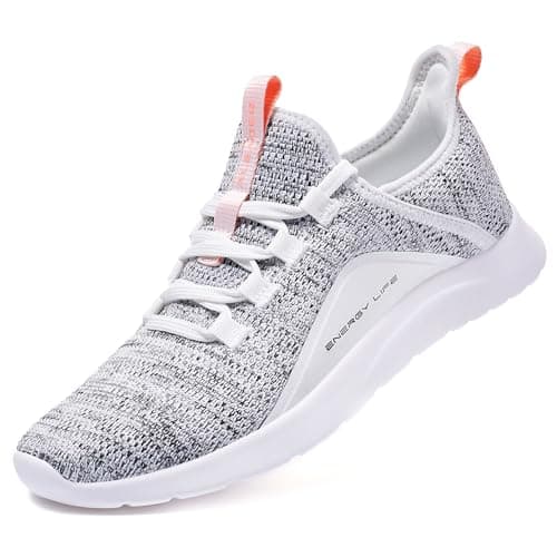 ALEADER Energycloud Chaussures de marche à enfiler pour femme Chaussures de course pures pour salle de sport, entraînement, tapis roulant, course à pied, courses, blanc, gris, taille 9 US